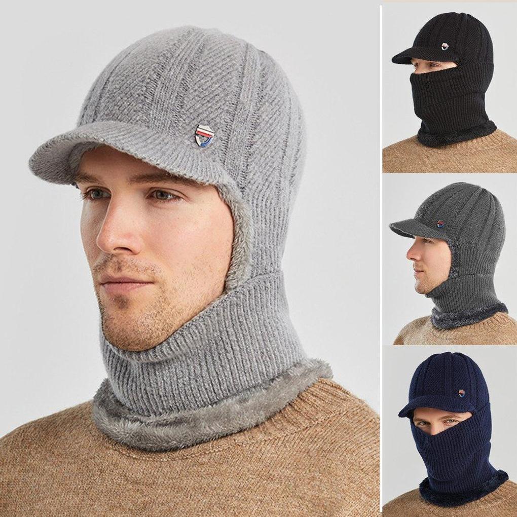 Winter Warm Adjustable Neck Warmer Knit Brim Hat
