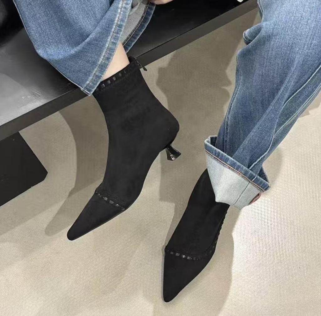 Rindslederversion~ plissierte spitze Chelsea Boots flache Sohle Riemen neu retro Nische Maillard Western Cowboy Stiefel