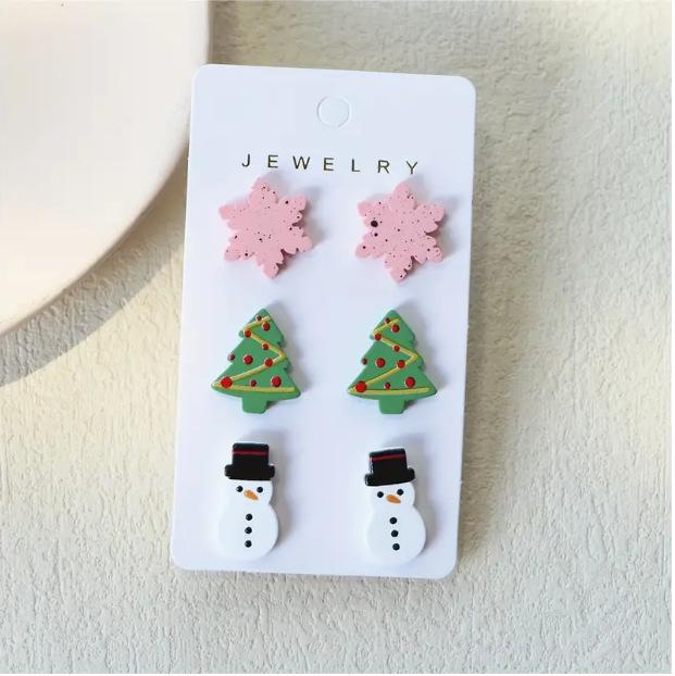 Christmas Snowflake Tree & Snowman Acrylic Earring Set - Cute, Versatile Holiday Jewelry