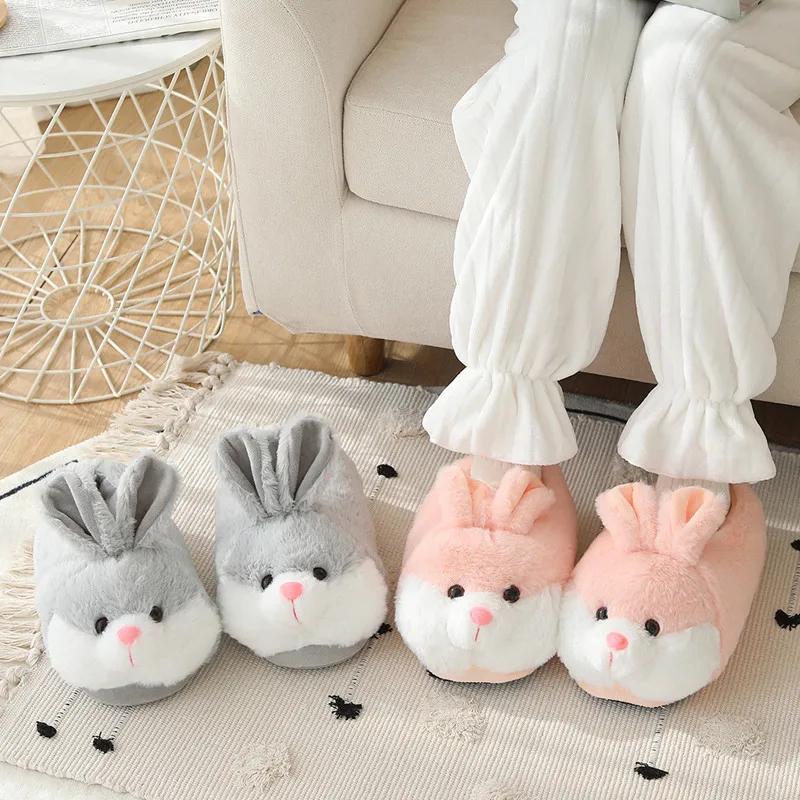 Fashion Cute Rabbit Shoes Women Winter Slippers Warm Plush Soft Sole Girls Indoor Home Floor Slipper Pink Color Ladies Cartoon Footwear