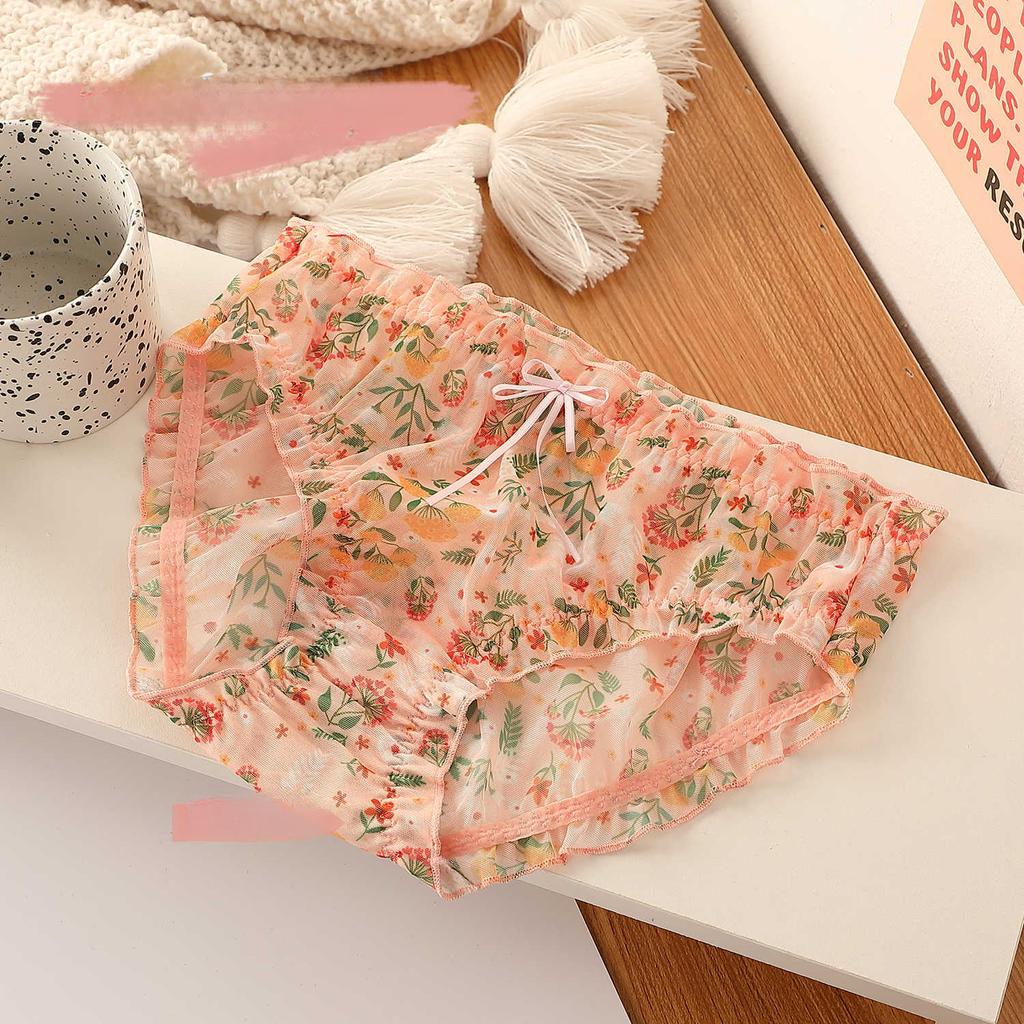 Pure Desire Lace Mesh Small Floral Panties Sexy Sweet Breathable Mid Waist Triangle Women’s Panties