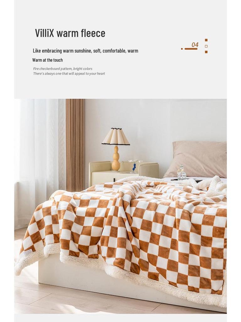 Checkered Milk Velvet Lambswool Double-Layer Sofa Throw Blanket