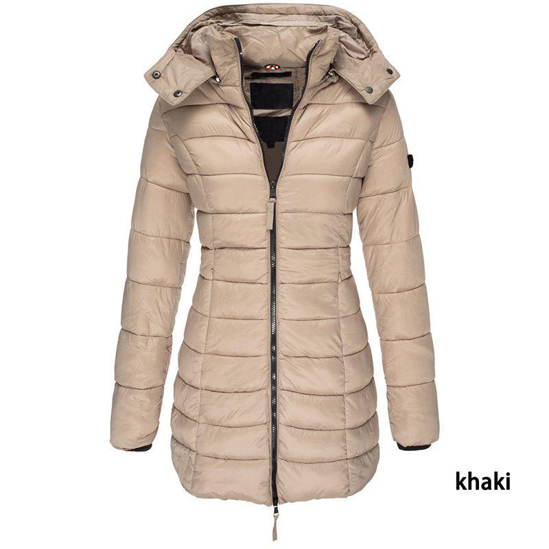 

Womens Winter Warm Collar Hooded Long Coat Zipper Jacket Outwear Parka Khaki,L