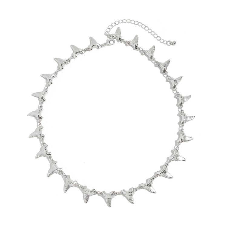 Contemporary Shark Tooth Necklace Bracelet Alloy Jewelry Gold Silver Wrist Bangle Neckwear For Men Women Trendy Look