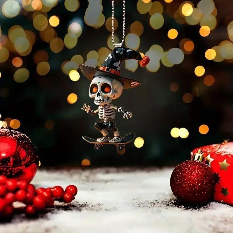 Acrylic Skeleton 2d Skateboard Design Halloween Car Pendant Decoration For