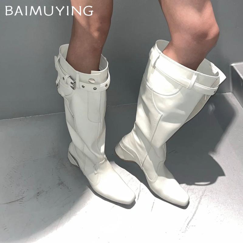 Pointed Toe High Boots Mid Heels Sexy Leather Shoes Woman 2025 Trend Winter Fashion New Brand Cozy Walking Chelsea Boots Female