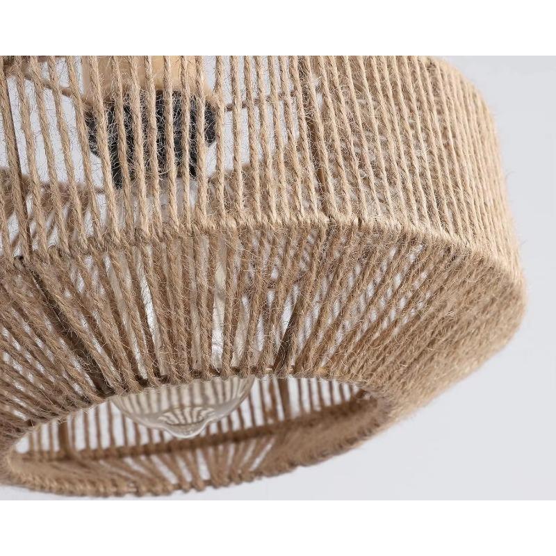 Woven Plug in Pendant Light with Handmade Hemp Rope Shade Dimmable Switch Natural Basket Hanging Lamp for Home Decor Lighting