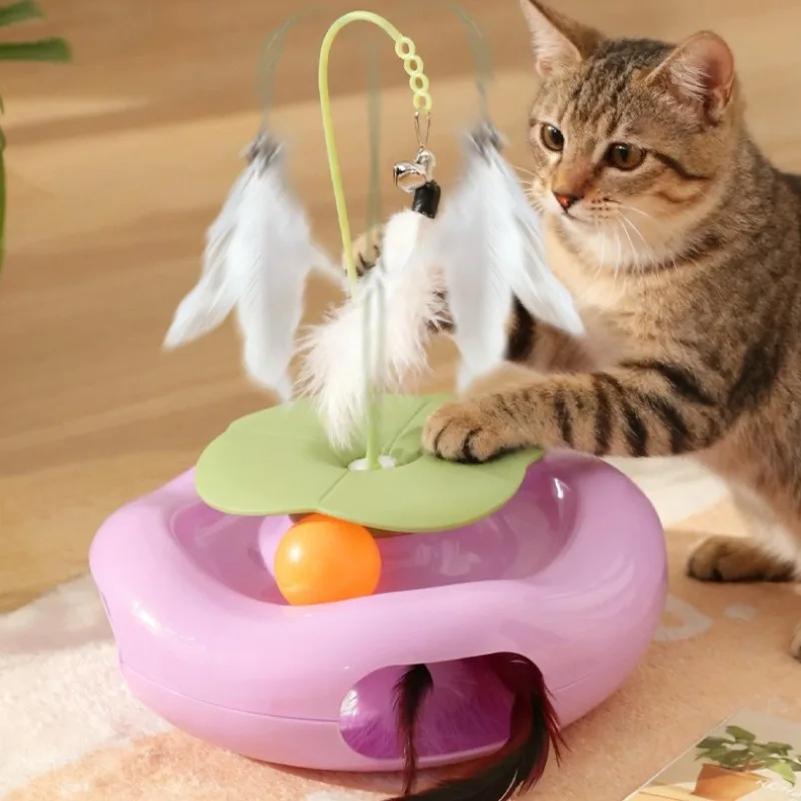 Cat Fun Plate Three Ways Cat Teaser Toy Electric Feather Training Pet Self-entertaining Gadget Cat Plates Toy Feather Accessory