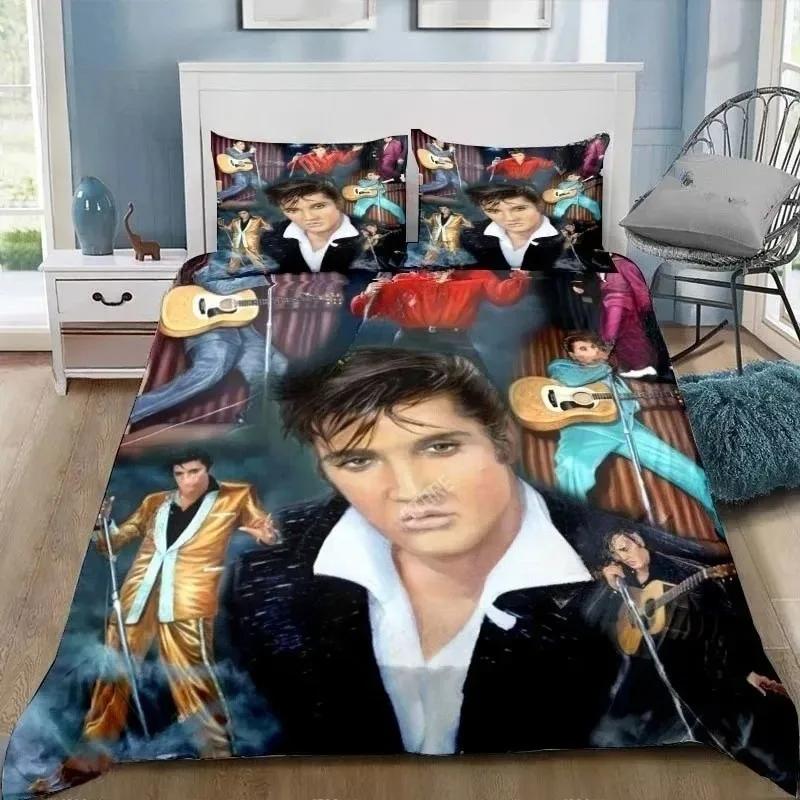 P-Presley Duvet Cover Retro E-Elvis Bedding Set Comforter Bed Set Quilt Cover Pillowcase King Queen Twin Size Boys Girls Adults