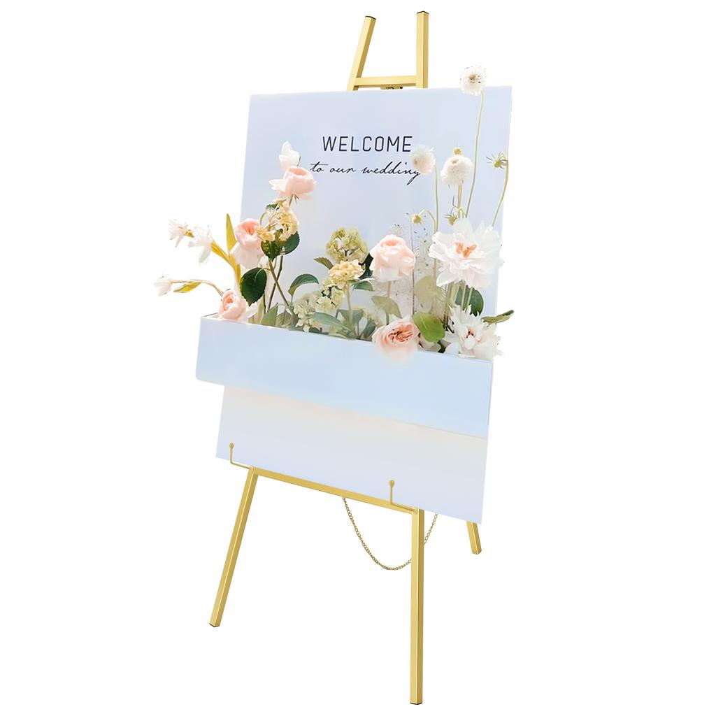 2 Pack Easel Stands Floor Easel Foldable Display Stand Height Adjustable Gold Easel Stand for Weddings Shops Exhibitions