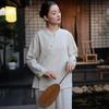 New Chinese Women's Clothing 1116 Spring New Printed Linen Top Women's Chinese Style Retro Diagonal Placket Lace-up