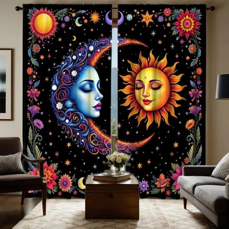 Christmas Sun God Printed Curtains Decorations Bedroom Living Room Home Decoration Curtain Polyester Ideal For Sitting