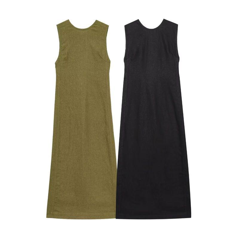 Kaslead New Women Clothes Western Style Fashion Simple Linen Midi Sleeveless Dress 2731072