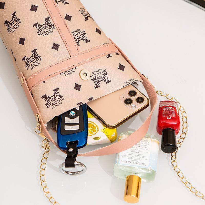 Vintage printed shoulder crossbody bucket bag versatile fashion chain makeup women's bag