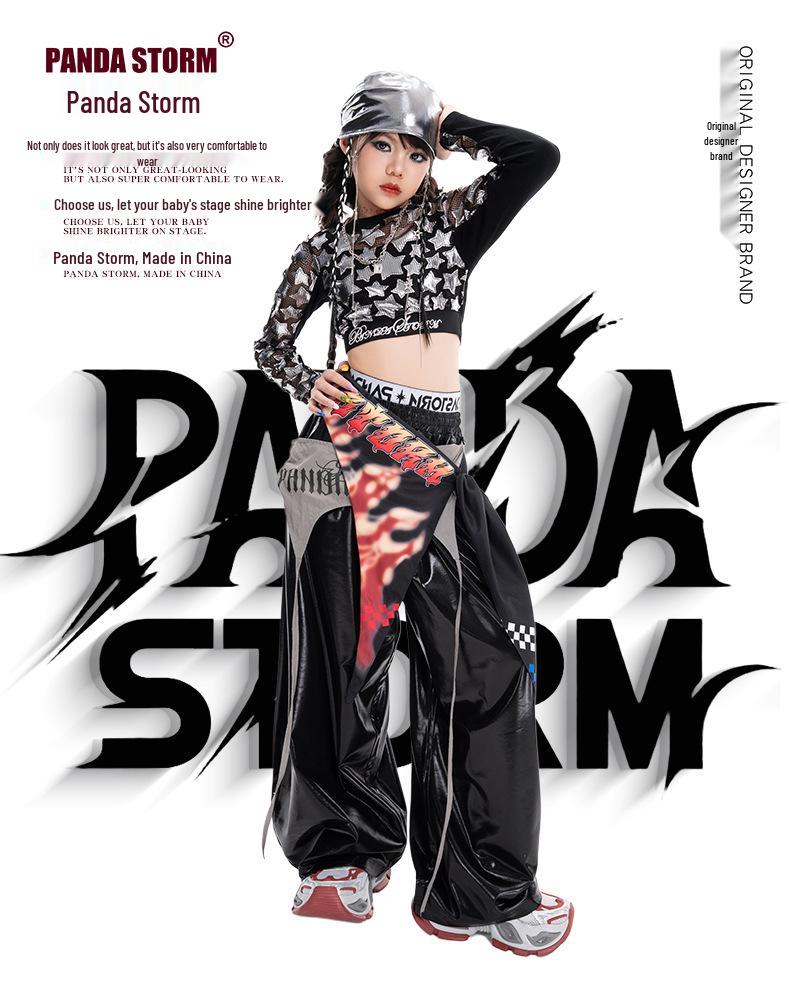 Girls' Jazzy Crop Long-Sleeve Top & Pants Set - Children's Street Dance Costume