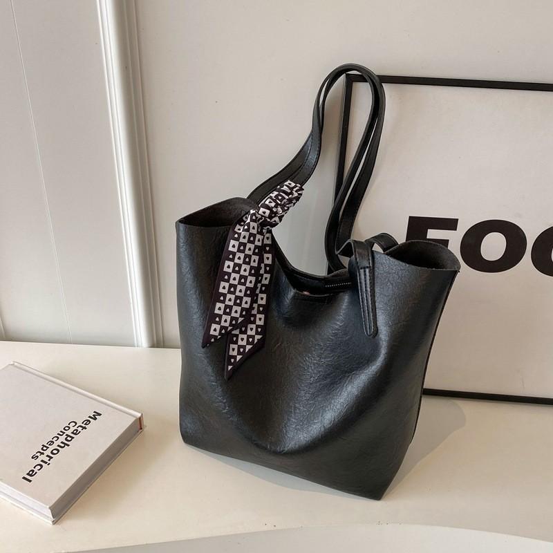 Stylish Bucket Shape Pu Cross-border Trend Shoulder Bag In Black Brown Coffee