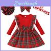 Toddler Xmas Plaid Printed Long Sleeve Christmas Dress