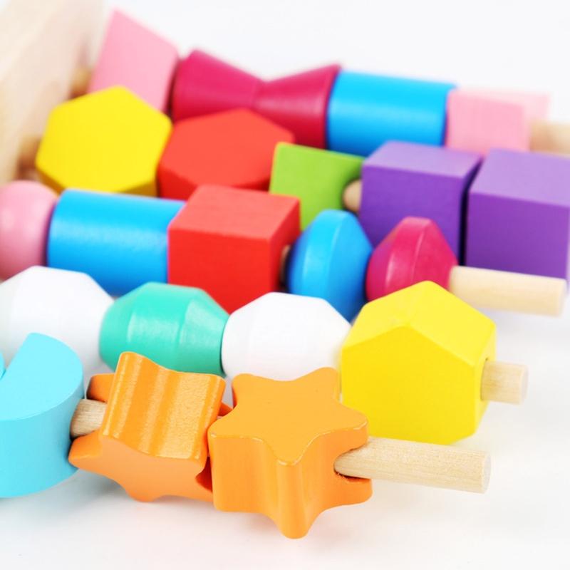 Learning Plugging Block Toy Shape & Color Sorting Game Wooden Beading Toy Stacking Puzzle Interactive Toddler Fun Gift