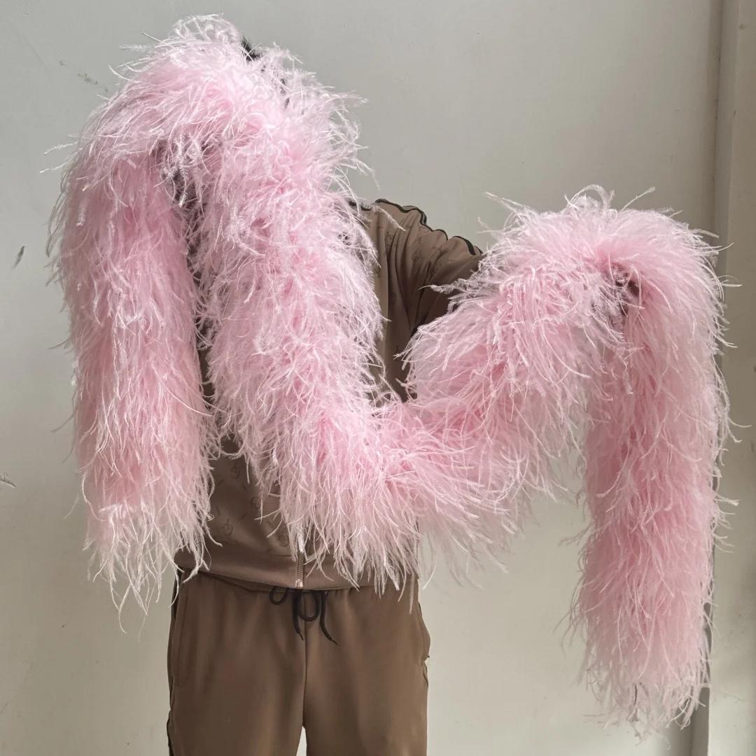 

6/10-слойное многоцветное боа из страусиных перьев 2 метра Пушистое шаль из страусиных перьев для вечеринки, женского платья, одежды, DIY украшения, шарф 3PLY 2M