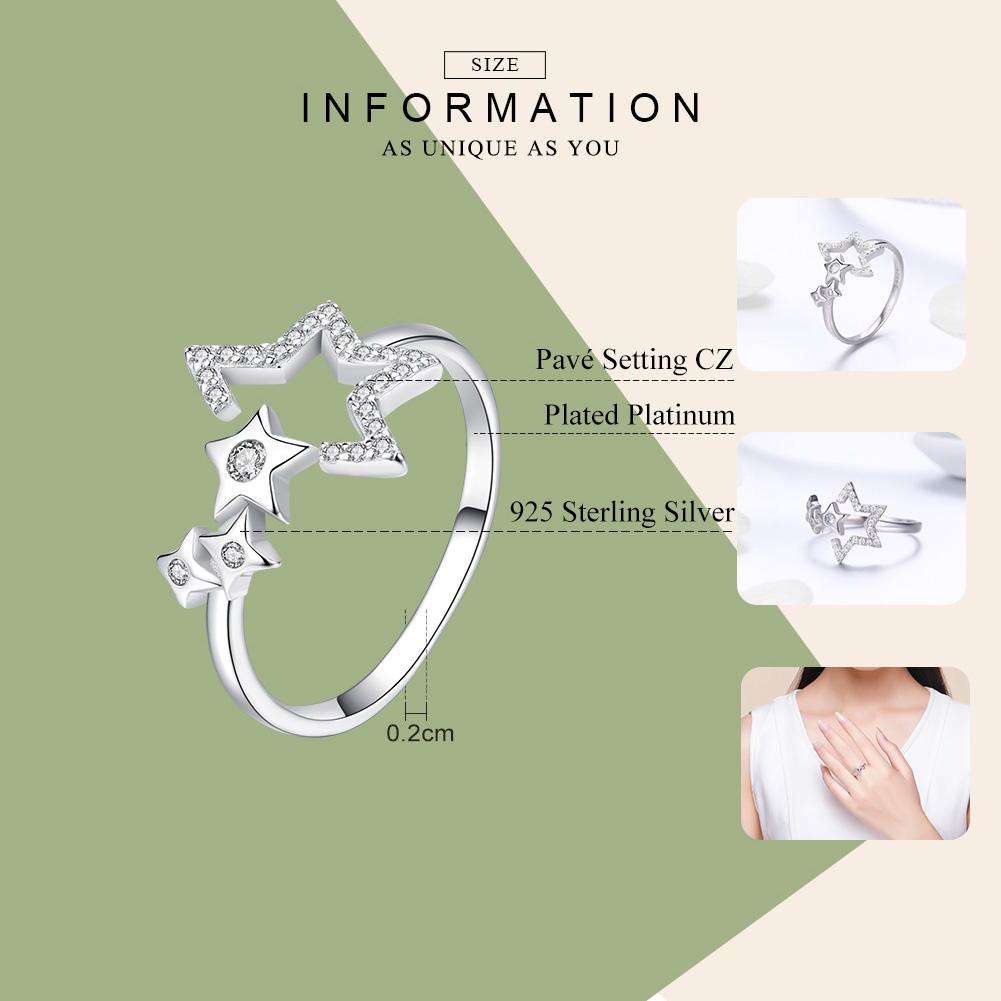 Bamoer Authentic 925 Sterling Silver Luminous Star & Spring Flower Adjustable Finger Rings Jewelry