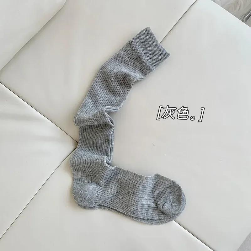 

Women Thin Long Socks Boot Solid Thigh Stockings Skinny Casual Cotton Over Knee-High Fluffy Female Long Knee high Stacked Socks EU34-38fit thin calf сірий