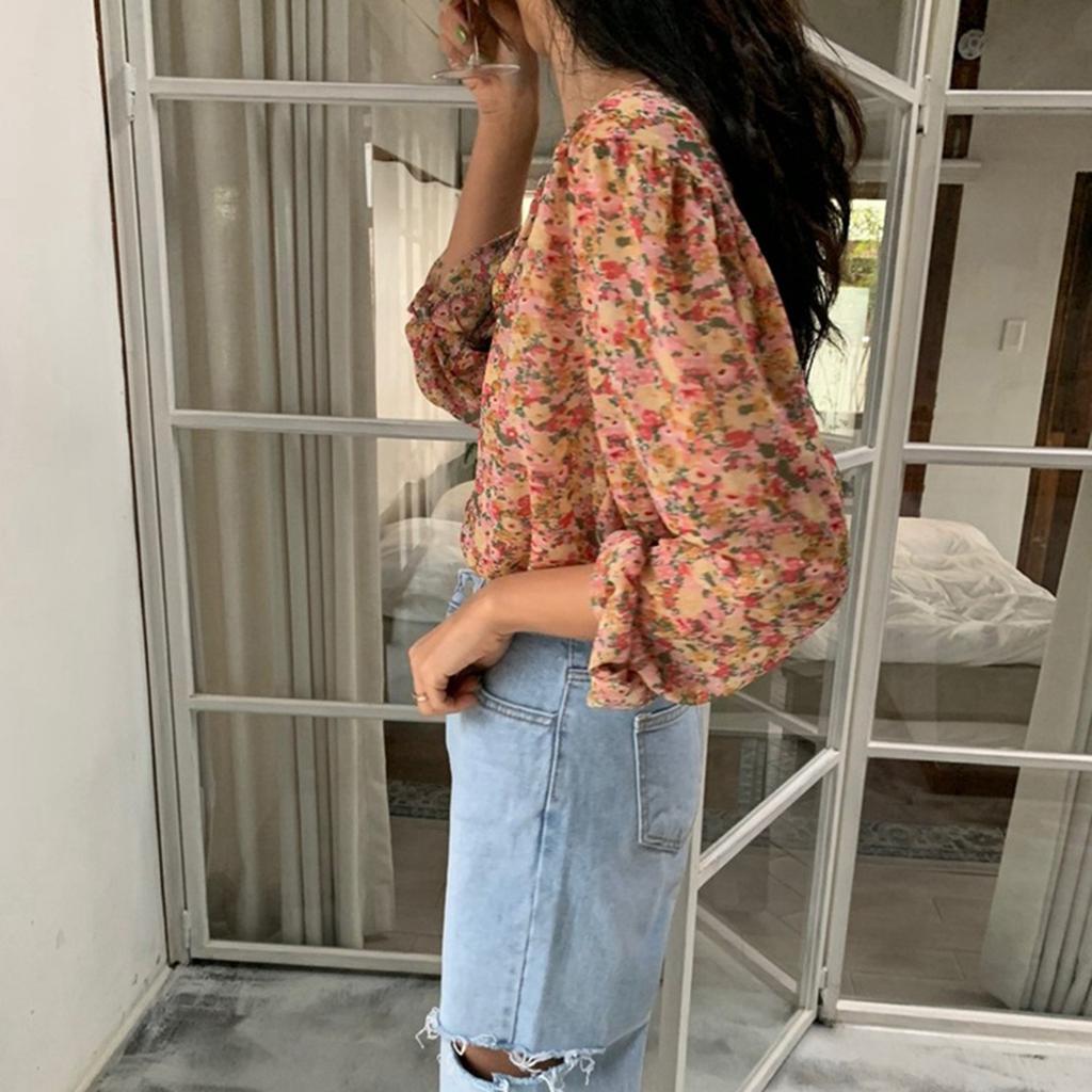 Women Lady Long Sleeve Lace Stitching Blouse Tunics Tops Shirts