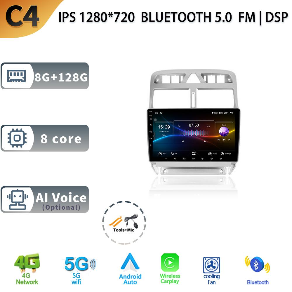 Android 13 Car Radio Wireless Carplay For Peugeot 307 Year 2001-2008 5G Stereo Multimedia GPS Navigation Head Unit Screen