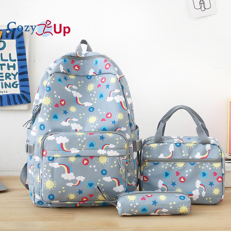 Cute Printed Load-reducing Large-capacity Backpack Women's High-value Casual Backpack 5-piece Set