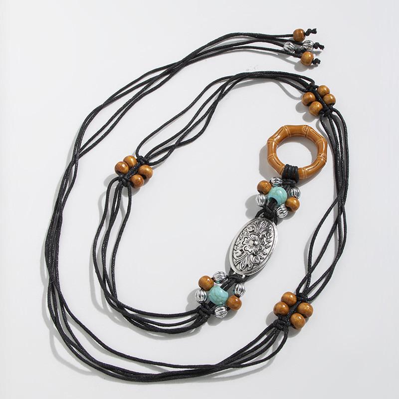 

Handmade Bohemian Cotton Linen Waist Cord With Wooden Decor For Festival And Holiday