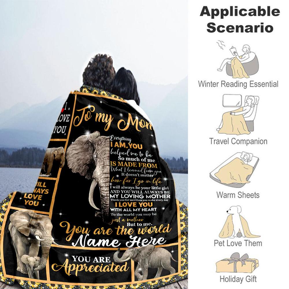 Elephant Envelope Mom Customize Your Name Blanket Lightweight Personalized Blanket Soft & Cozy Suitable for Office Chair Chair Couch Office