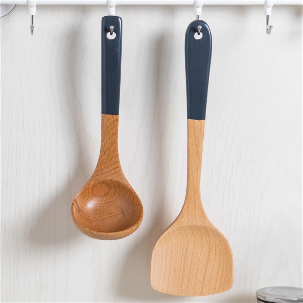 3/5 Pcs Long Handle Wooden Cooking Kitchenware Set Non-stick Cooking Utensil Set  Non-stick Pan