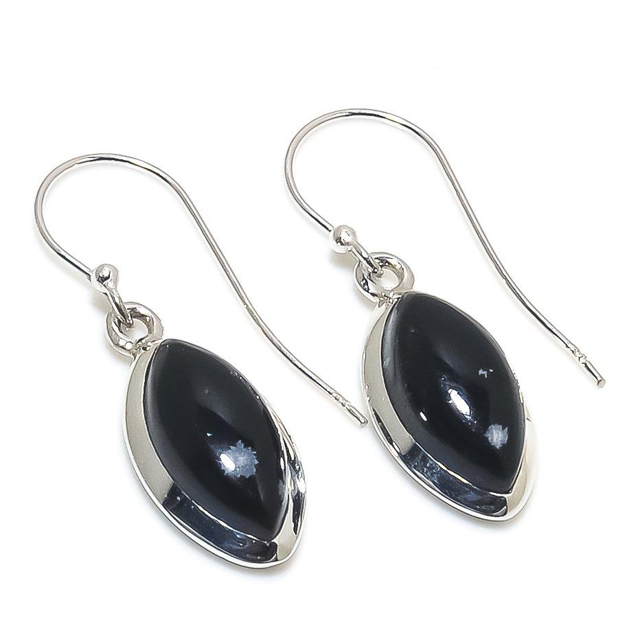 Natural Snowflake Obsidian Gemstone 925 Solid Sterling Silver Earring 1.50" S2o47