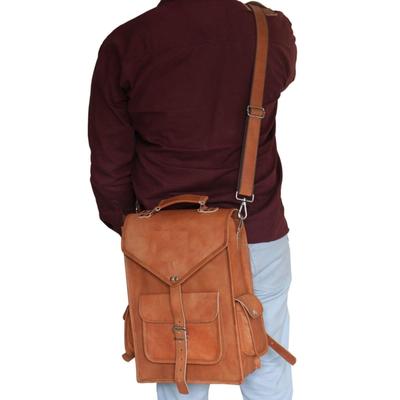 Western Brown Vintage Leather Backpack Laptop Messenger Convertible Bag Rucksack