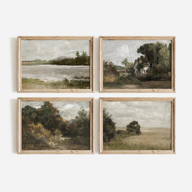 Sky Vase Canvas Painting Wall Art Pictures Vintage Posters and Prints for Living Room Decor American Style Calm Country Field