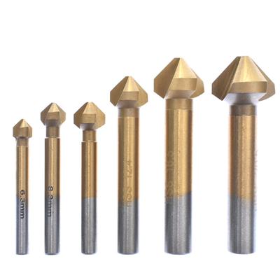 Round Shank 6pcs 3 Flute 90 Degree HSS Chamfer Chamfering Cutter End Mill Tool Countersink Drill Bit Set 6.3-20.5MM