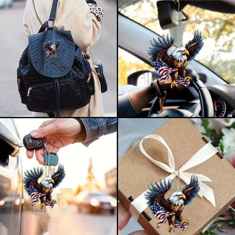 Unique 2d American Bald Eagle Independence Day Car Hanging Ornament Acrylic Dcor