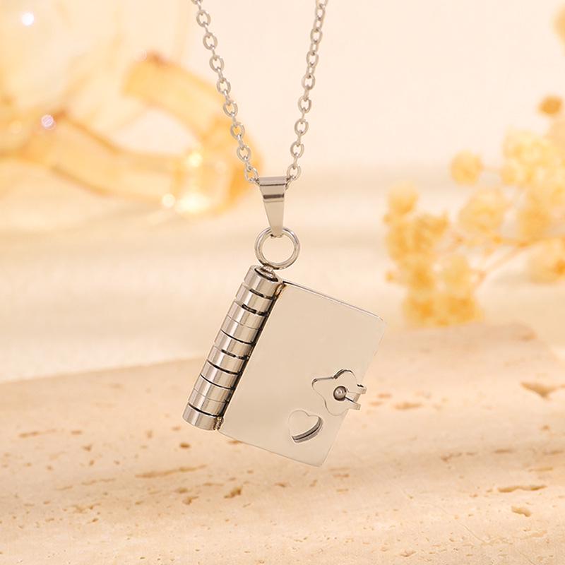 Engraved Titanium Steel Necklace - Fade-Resistant, Emotional Book Pendant, Women's Clavicle Chain Jewelry 