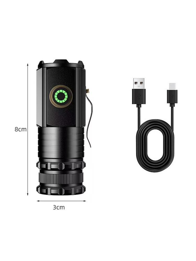 Kraftig Mini EDC LED-lommelykt 2000LM Super Bright nøkkelringlys USB oppladbar lommelykt campinglykt med strømindikator