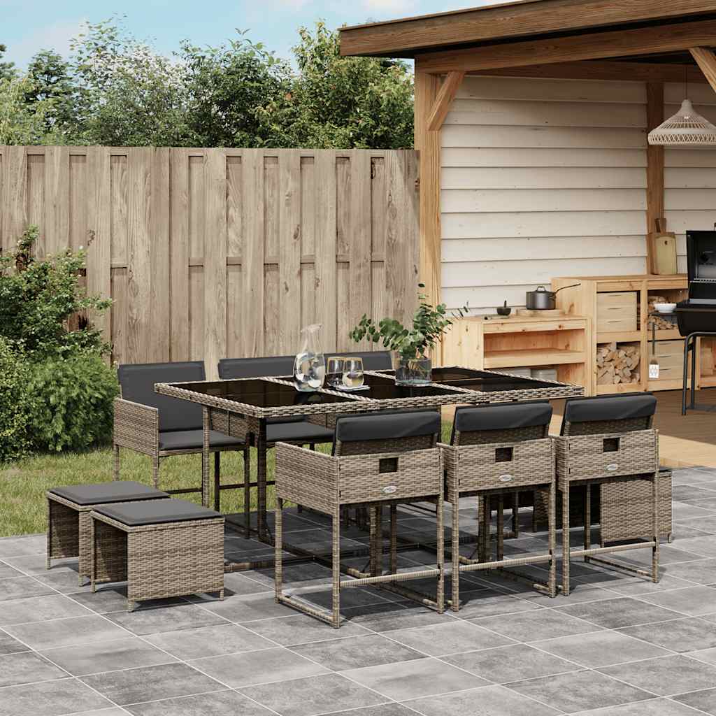 11-Cz. Garden Furniture Set, With Cushions, Grey PE Rattan