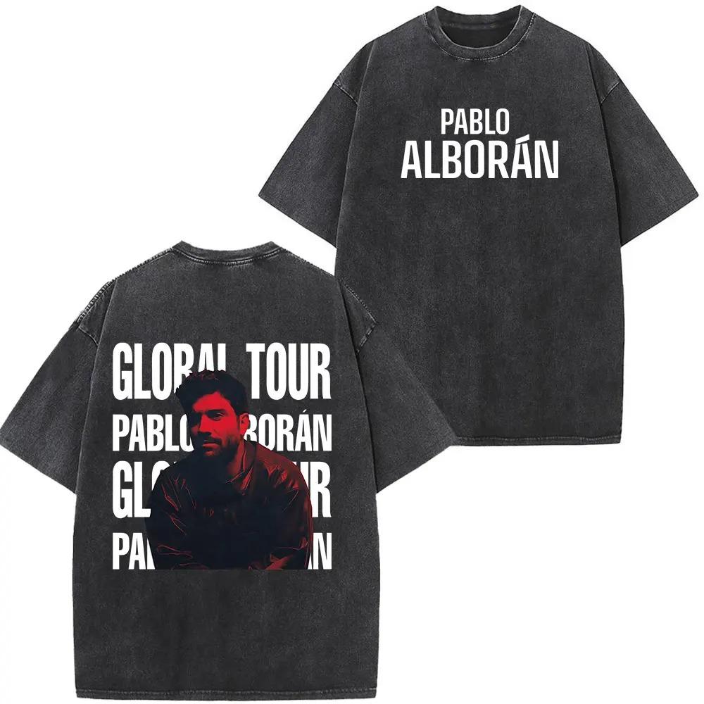 Singer Pablo Alborán Global Tour Kmo 2026 Print Washed Vintage T Shirt Men Women Hip-hop T-shirts Short-sleeved Casual T Shirts