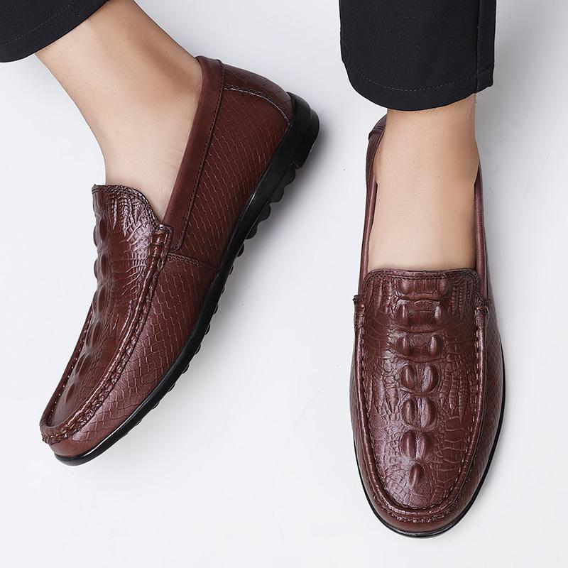 Genuine Leather Slip On Mens Loafers Crocodile Pattern Casual Shoes Comfort Mocasines Luxury Brand Hot Sale Man Social Business
