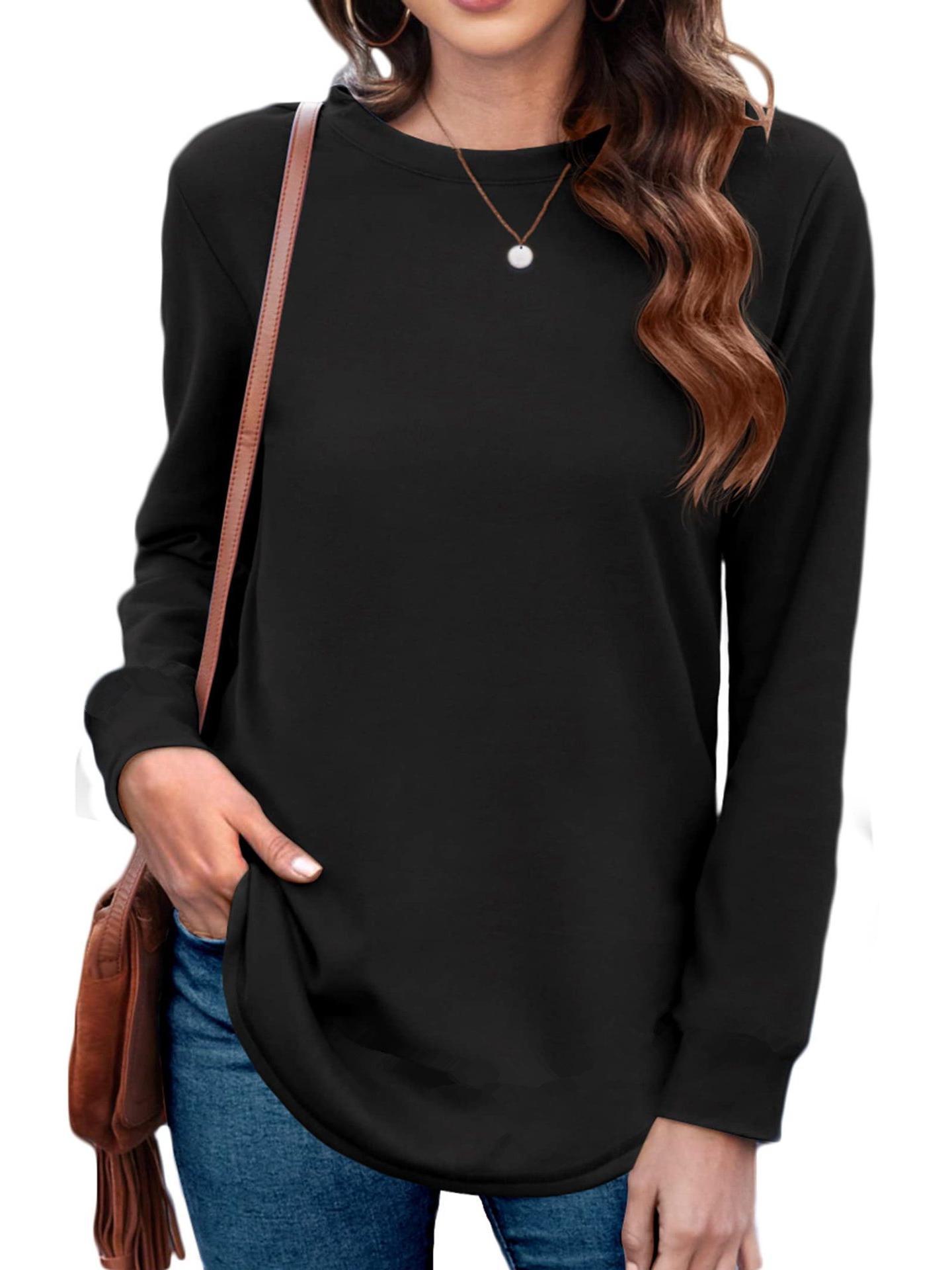 

Новая однотонная футболка с круглым вырезом и длинным рукавом в европейском и американском стиле из коллекции осень/зима 2023 года M чёрный