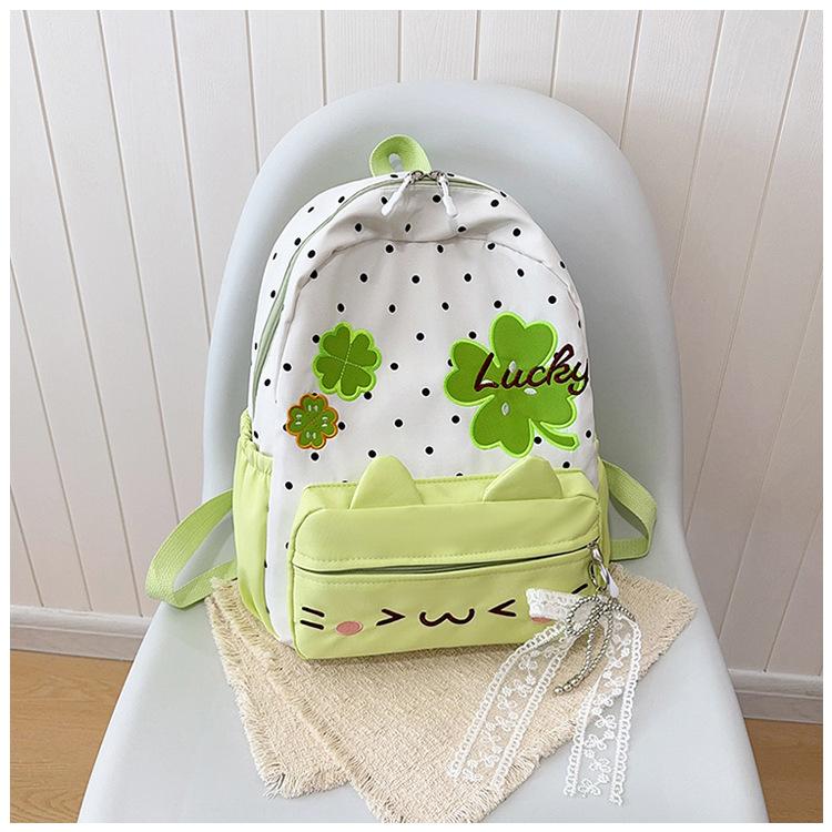 Schoolbag Japanese lucky four-leaf clover kitten schoolbag cute soft girl student backpack light small fresh commuter backpack female