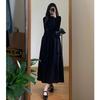 French Style Black A-Line Dresses Women Elegant High Waist Long Sleeve Midi Dress Autumn Winter Slim Fit Maxi Dress