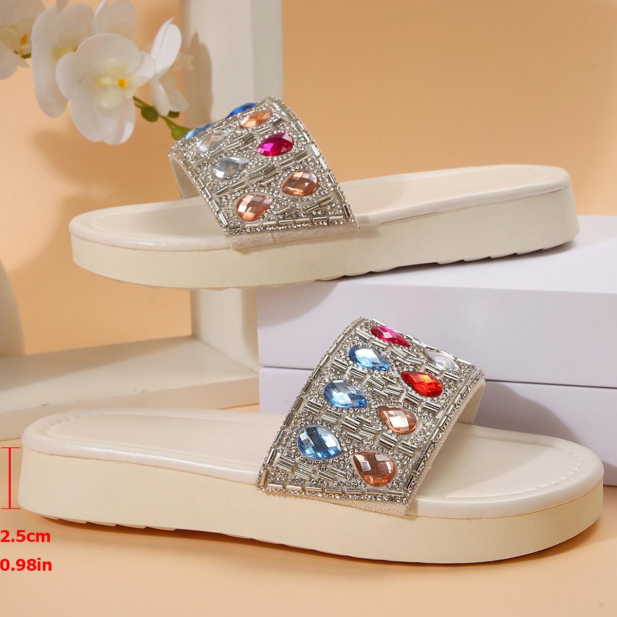 

Летние нарядные шлепанцы для женщин, шлепанцы на платформе со стразами и одним ремешком, повседневные пляжные сандалии, подходящие к платьям 42