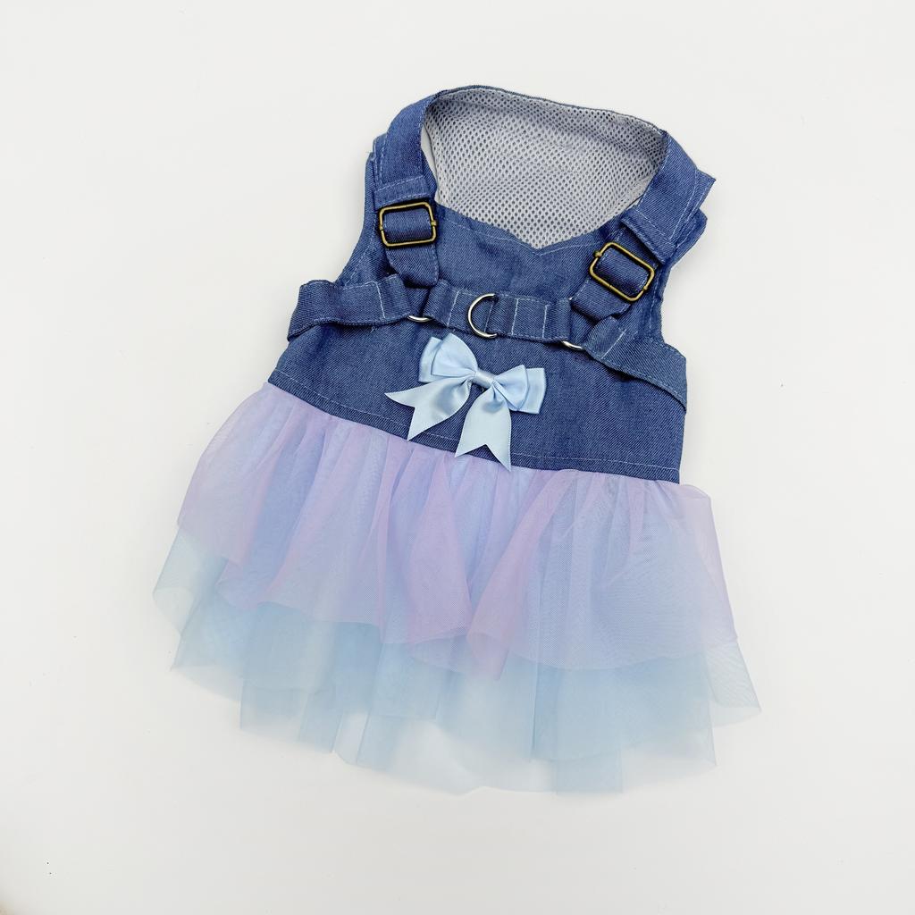 Dog Dress Princess Dress Pretty Pet Outing Clothes Summer Lightweight Teddy Bichon Small To Medium Dogs Breathable Denim Dress