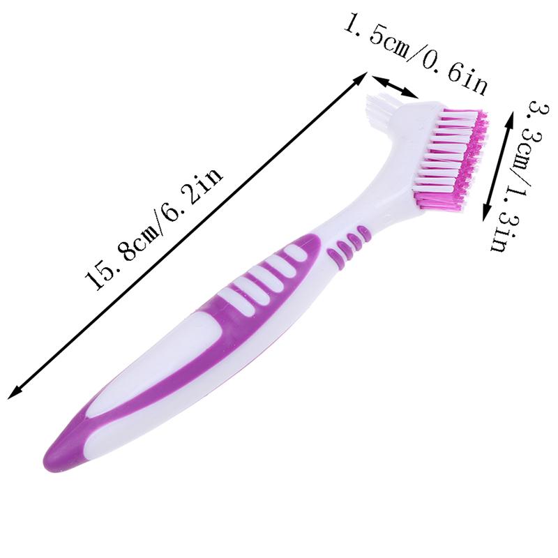 1Pc Denture Teeth Brush Easy Grip Handle Double Sided Toothbrushes Colour Random