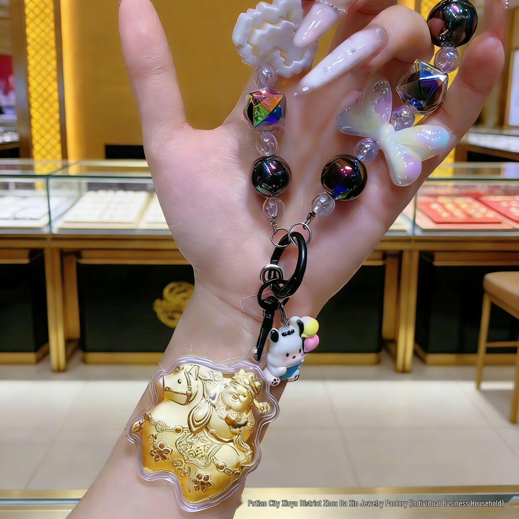 Golden Year of the Horse God of Wealth Keychain - Creative Phone Lanyard & Bag Charm for New Year Celebration