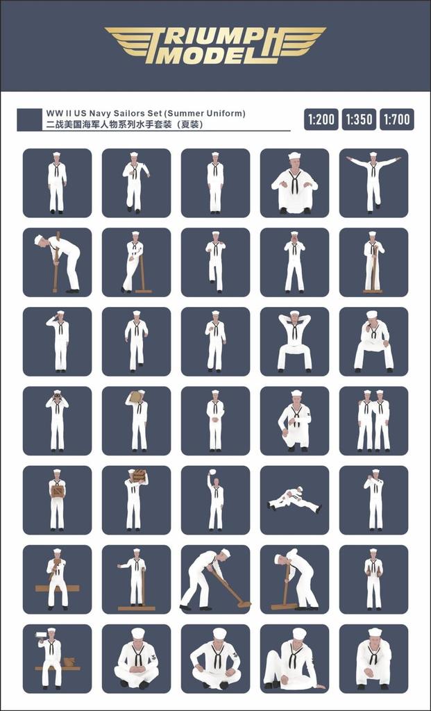 Triumph Model WW2 US Navy Sailors in Summer Set of Plastic Model Parts TRFP20009 1/200 Uniform, 50, (Ships)