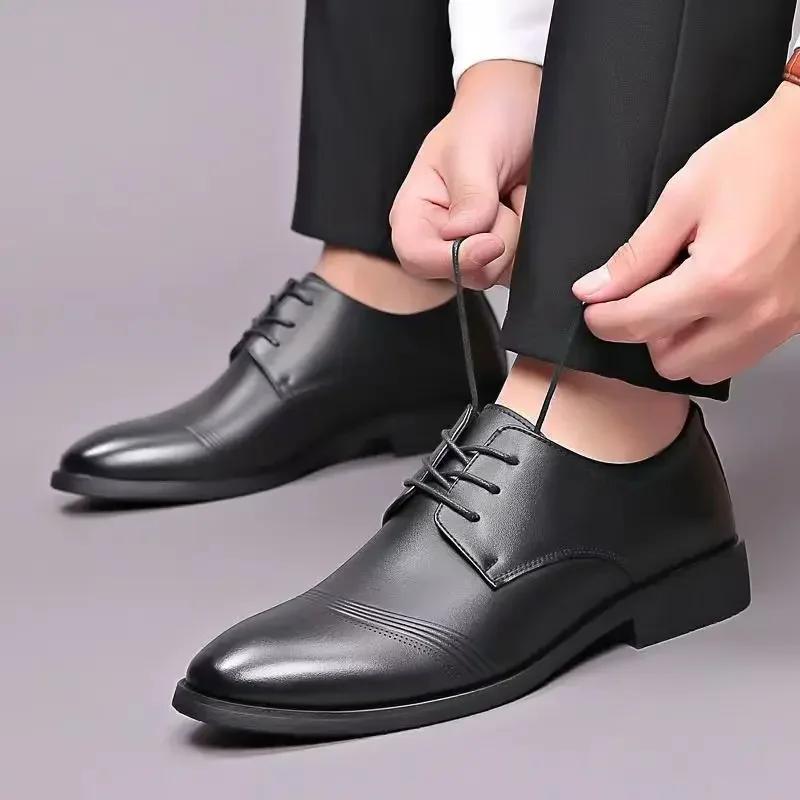 FashionMen's Formal Shoes Spring Autumn Pointed Toe Social Shoe Male Brown Black Casual Business Low Price Legitimate Leather Official